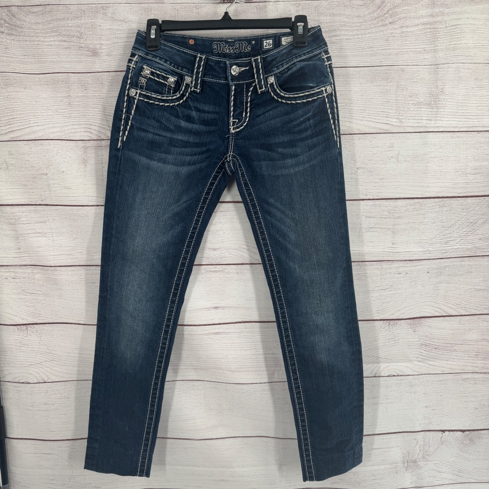 Miss Me Signature Skinny‎ Jeans Size 26 Embellished Pockets Dark Wash Denim